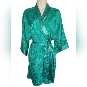L.A. Intimates Green Floral Satin Robe | XL Or One Size Fits Most Vintage